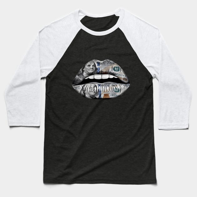 Dollar lips Baseball T-Shirt by Pixzul